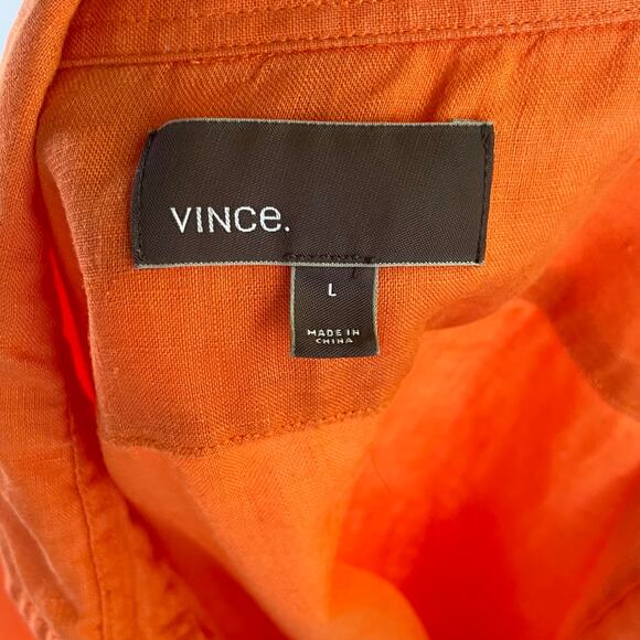 Vince Men's 100% Linen Orange Button Down Shirt Size L - Picture 7 of 9